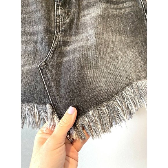 NWT Free People Black Denim Raw Hem Fringe Mini - Picture 8 of 10